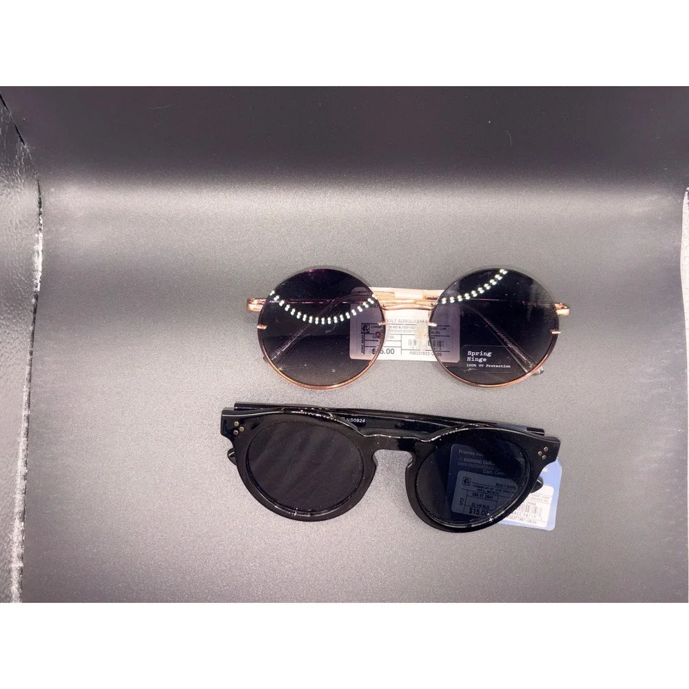 Universal Thread Wild Fable Sunglasses Set Black Round Rose Gold Rimless 2 Pack
